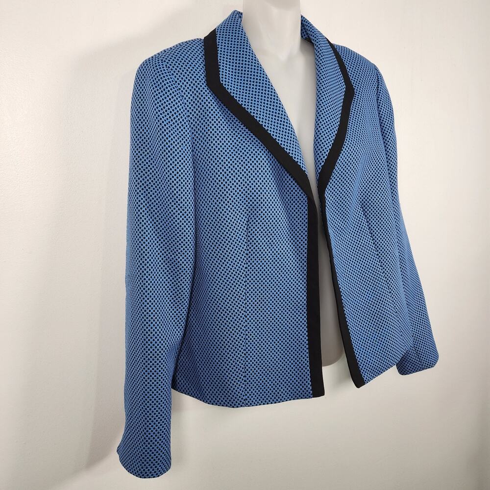 Evan Picone Suit Jacket Blue Black Contrast Trim Open Front Lined Geometric 12 - Picture 4 of 10